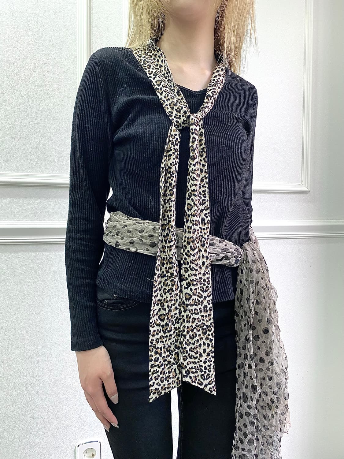 Leopard Detail Black Sleeve 상품이미지1