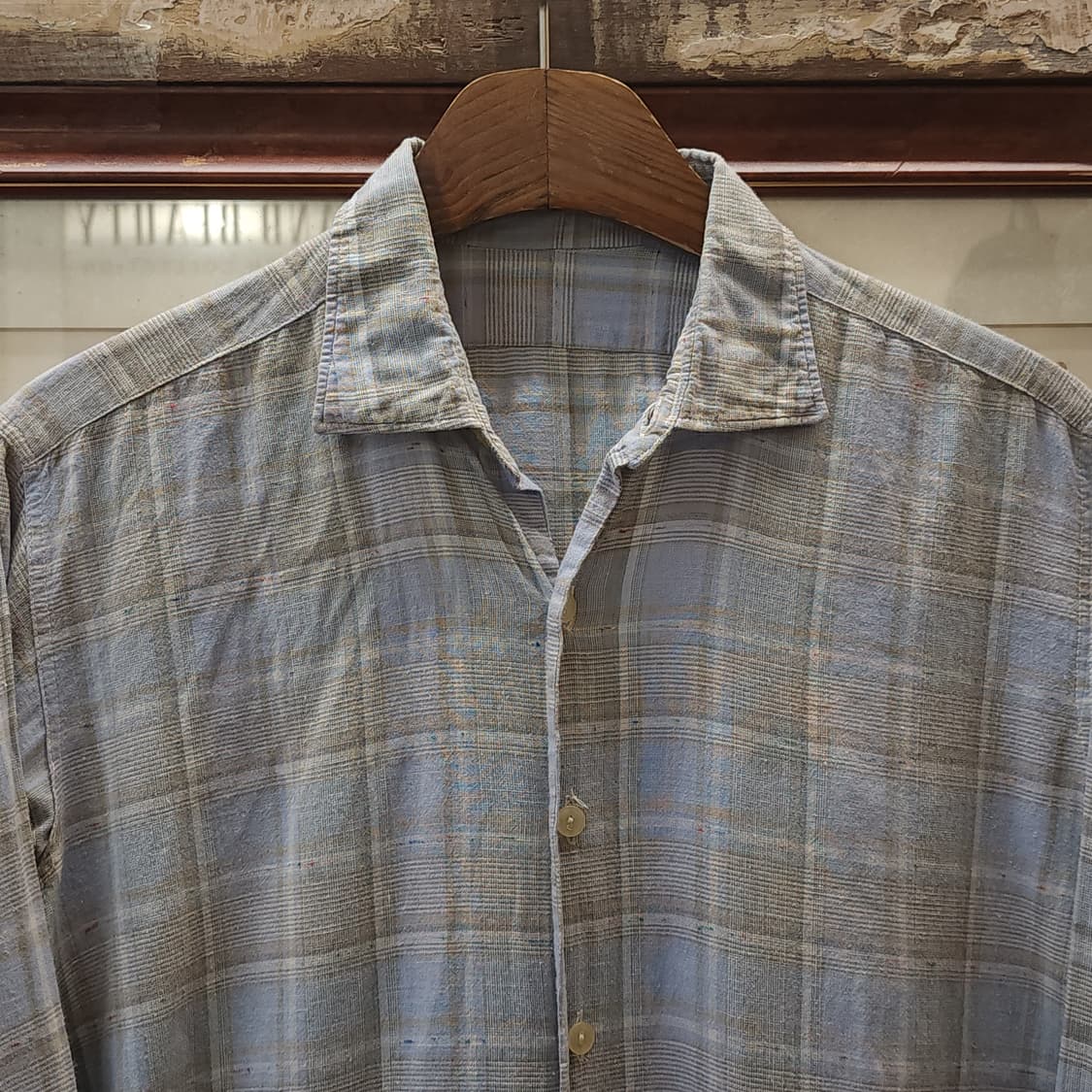 60s 프랑스 워크셔츠 가드너 빈티지 셔츠 스카이 블루 롱 튜닉 셔츠 m 상품이미지4