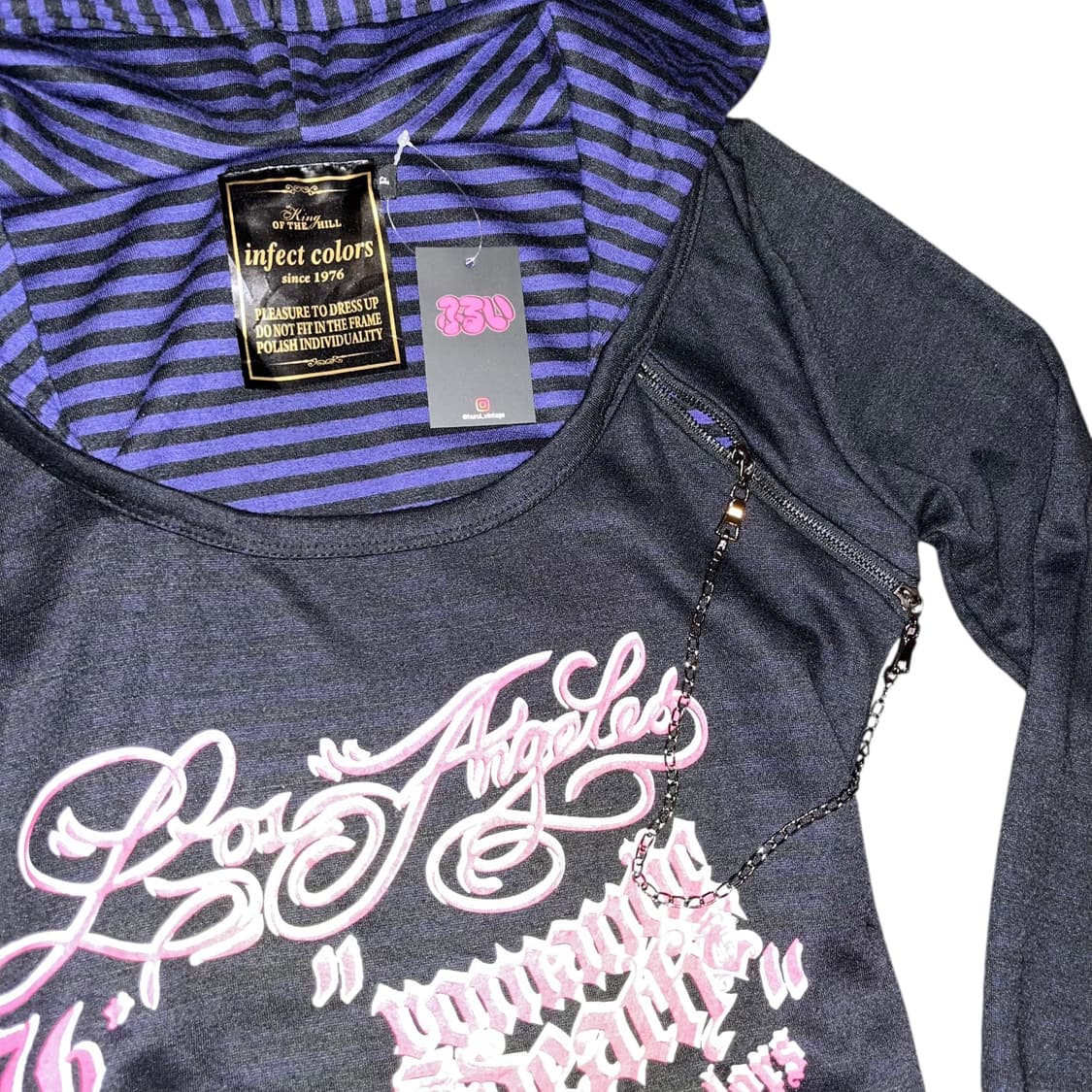 스트라이프 후드레이어드 지퍼디테일 후드 롱 긴팔티 펑크y2k 상품이미지2