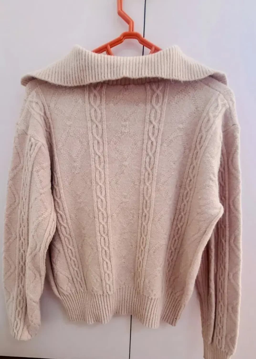 세일러 카라 샐몬 핑크 꽈배기 니트 상품이미지3