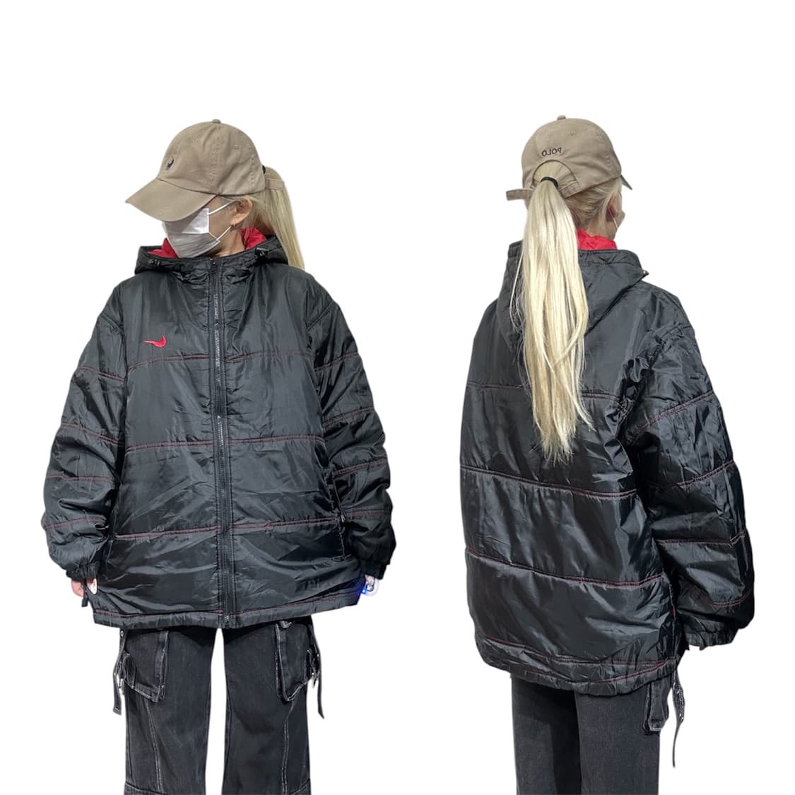 나이키 블랙 올드스쿨 레드 빅 로고 후드 점퍼 자켓 M 상품이미지1