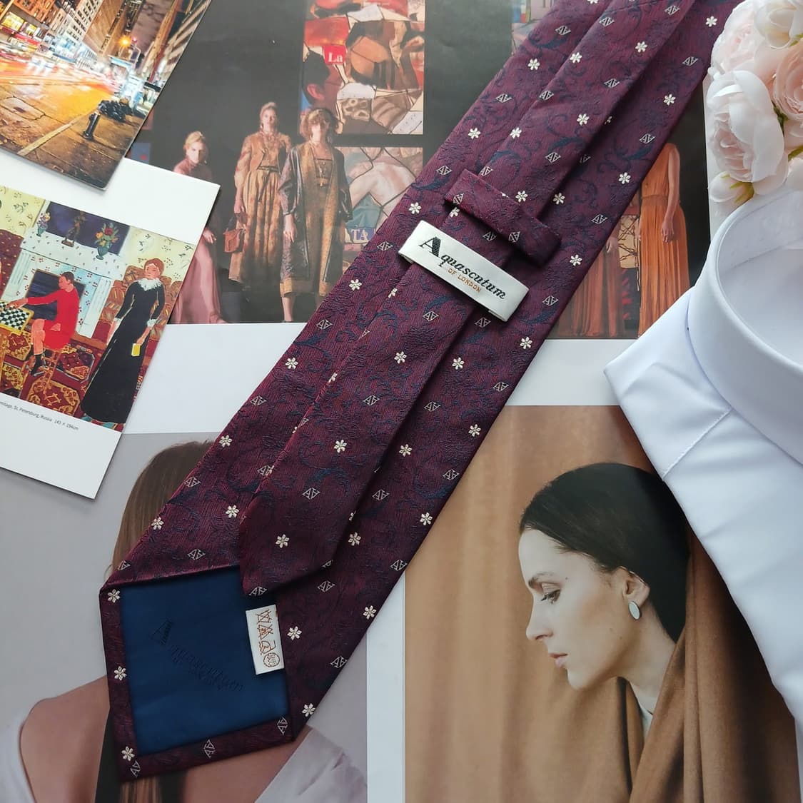 아쿠아스큐텀 실크 플라워 자카드 넥타이 9.5cm A+등급 A18778
 상품이미지4