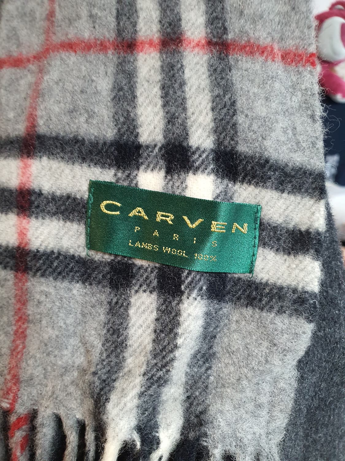 [빈티지] CARVEN 체크 울 머플러 숄 양털 상품이미지4