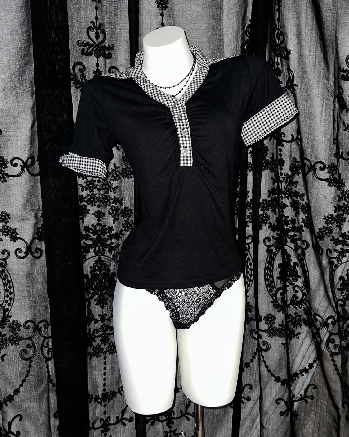 Black Checkered Short-Sleeved 상품이미지1
