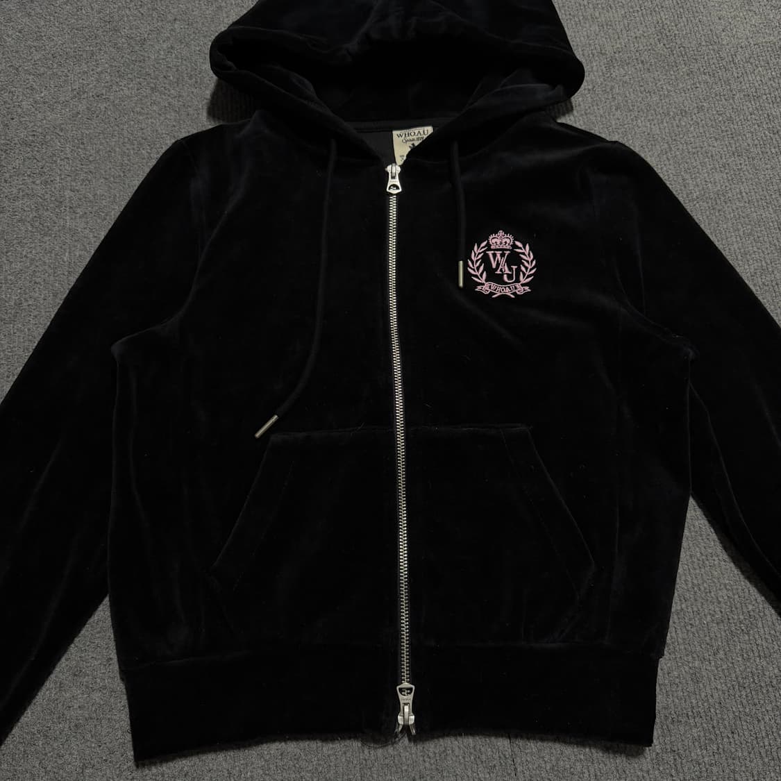 후아유 블랙 벨벳 후드집업 s 상품이미지2