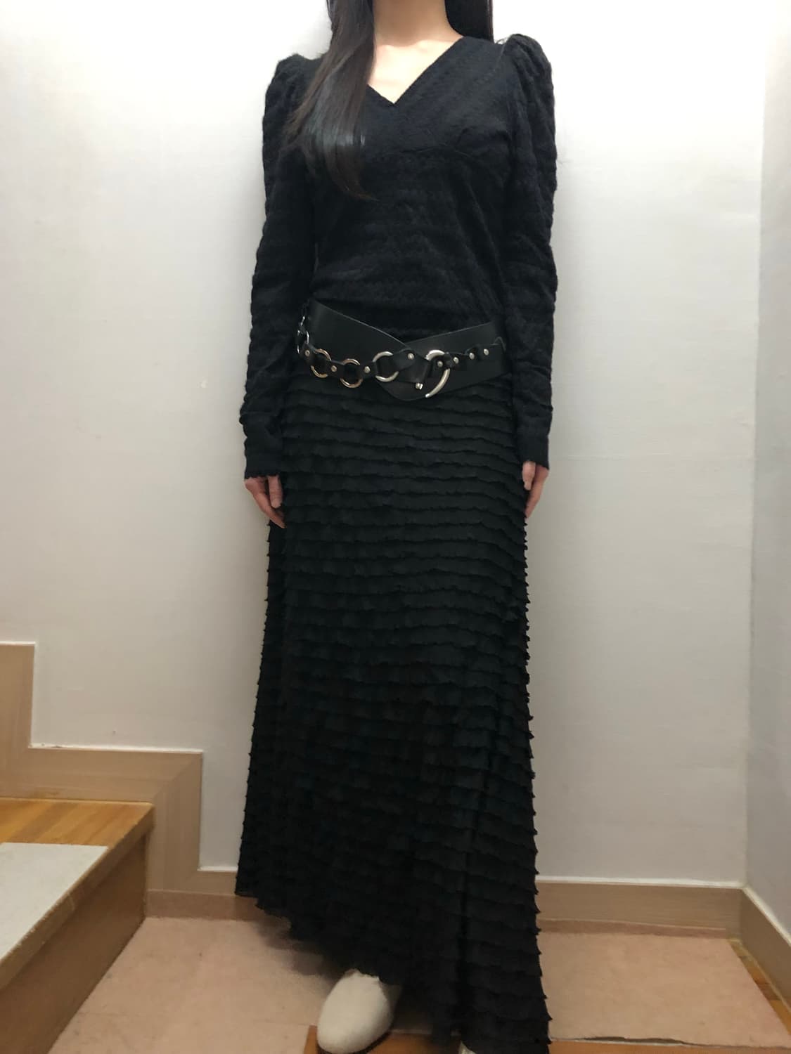 빈티지 블랙 프릴 롱 스커트 상품이미지7