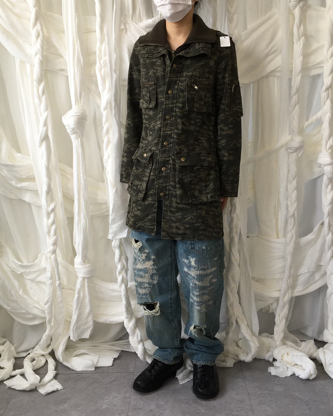 Camo pattern high neck belted jacket 상품이미지8