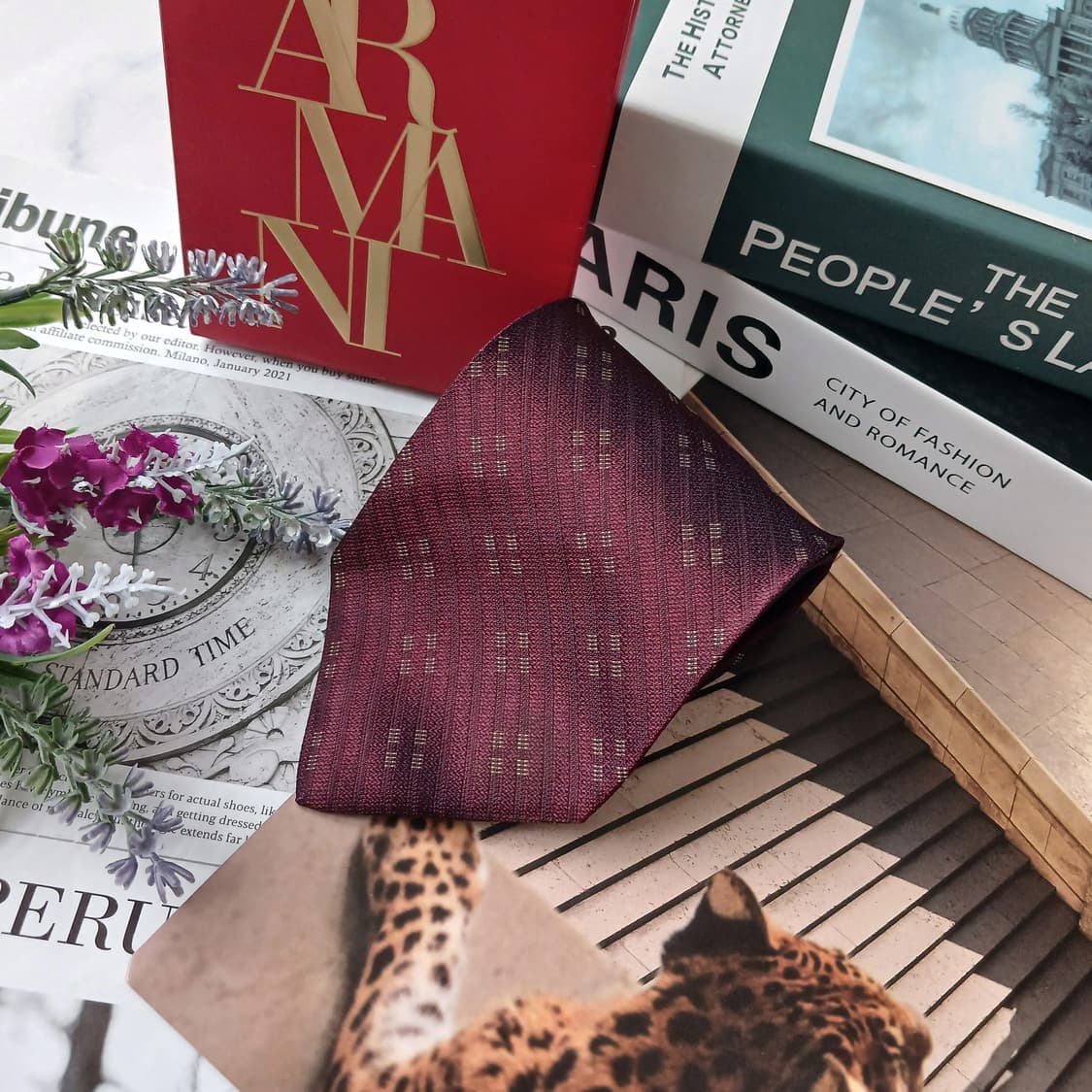 엠포리오 아르마니 실크 와인 패턴 넥타이 9.3cm A+등급 E929 상품이미지4