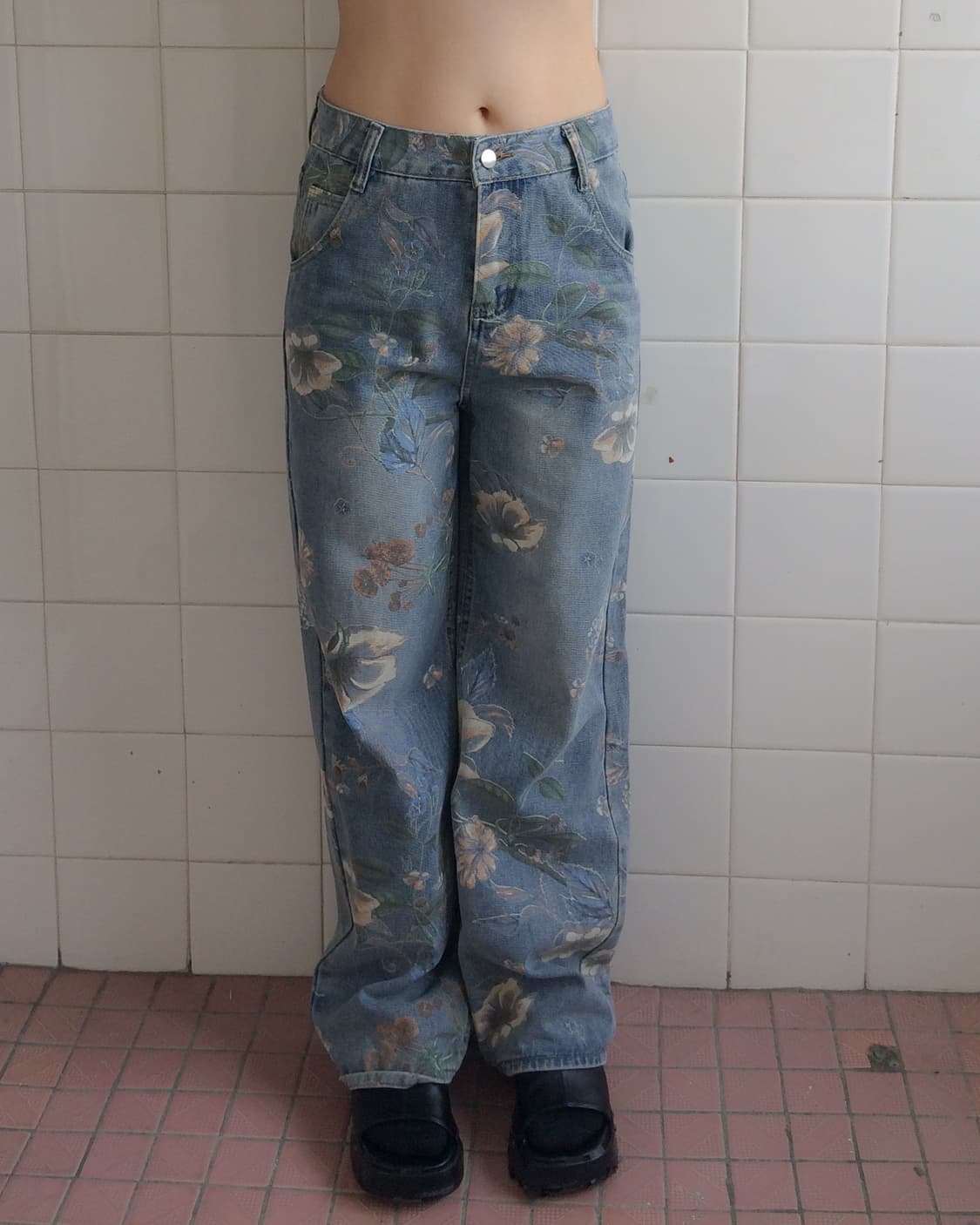 flower pattern printing denim pants 상품이미지5