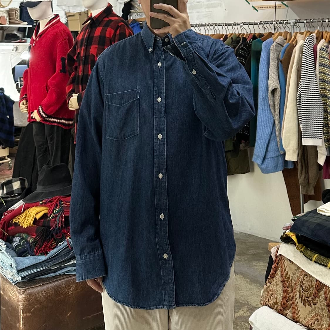 (착용컷) 유니클로 데님 셔츠 (남성용 105) 상품이미지3