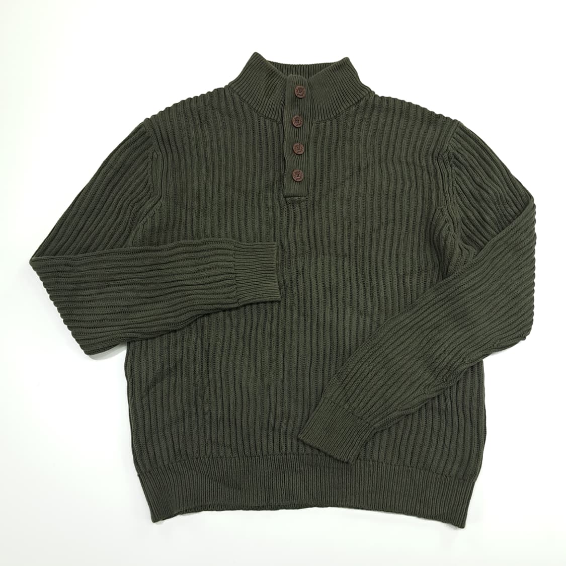 CN941 M 엘엘빈 올리브그린 코튼 헨리넥 긴팔 니트 스웨터 상품이미지2