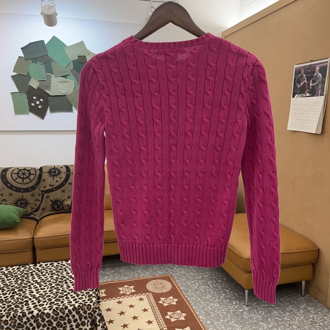 폴로 랄프로렌 빈티지 레트로 딥핑크 꽈배기 니트 S C08946 상품이미지4