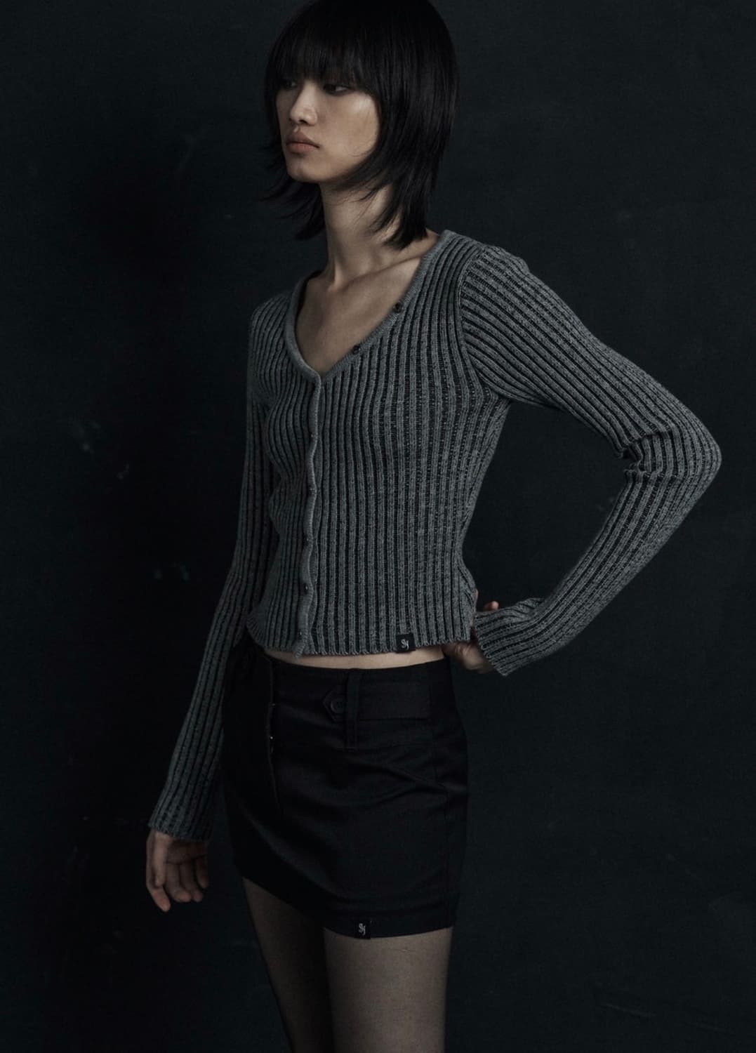 시너진 믹스드 컬러 가디건 그레이 상품이미지2