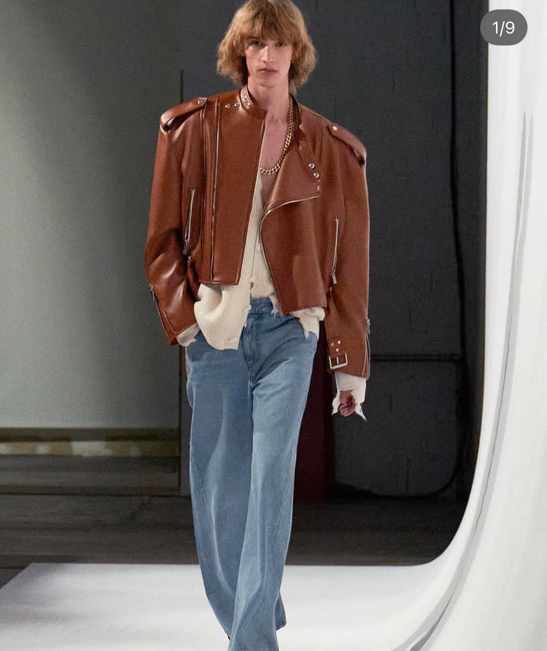 시스템 System Brown Cropped 레더 자켓 상품이미지1