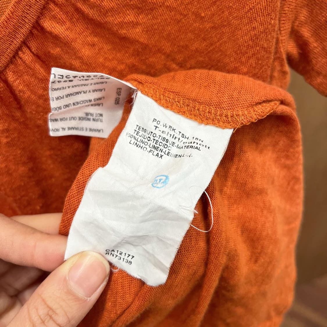 막스마라 코튼 반팔 티셔츠 와이드 라운드넥 셔링 비즈 디테일 오렌지 상품이미지7