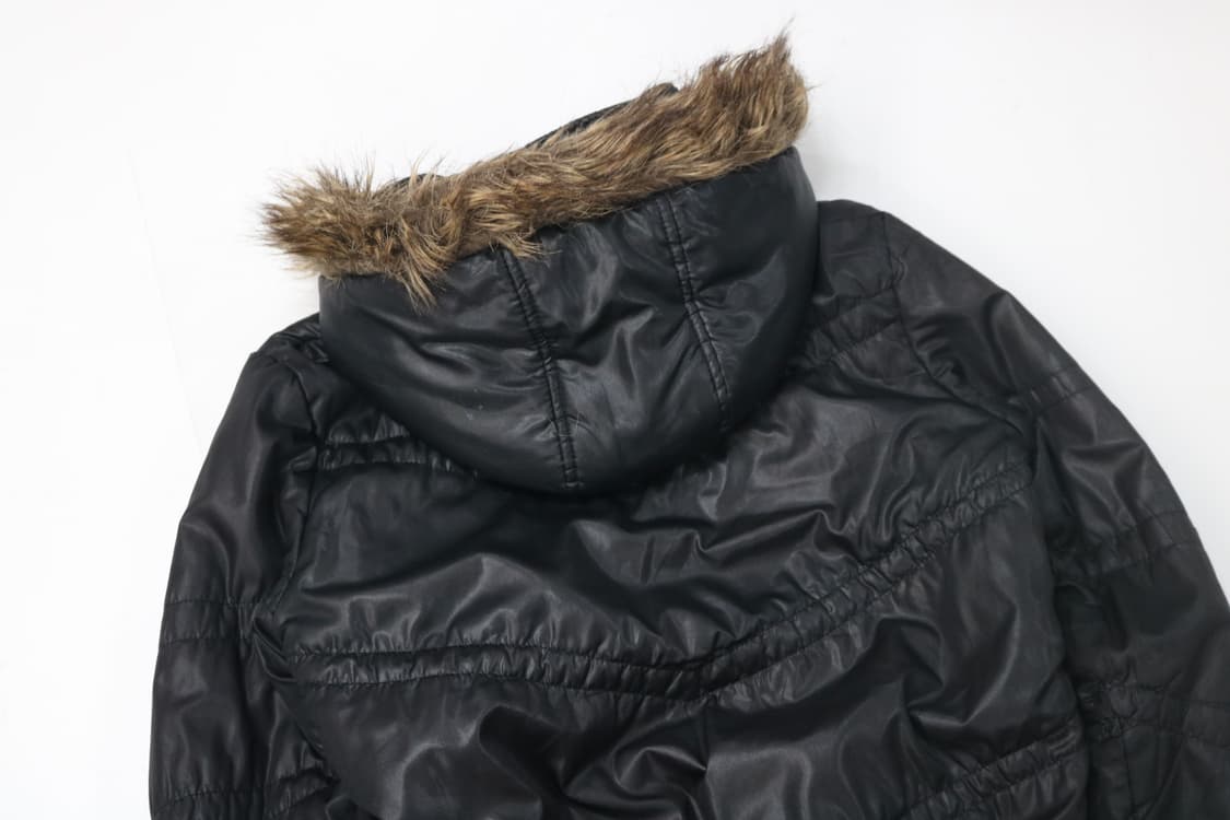 Vida Roseo 빈티지 블랙 퍼 후드 셔링 패딩 점퍼 상품이미지9