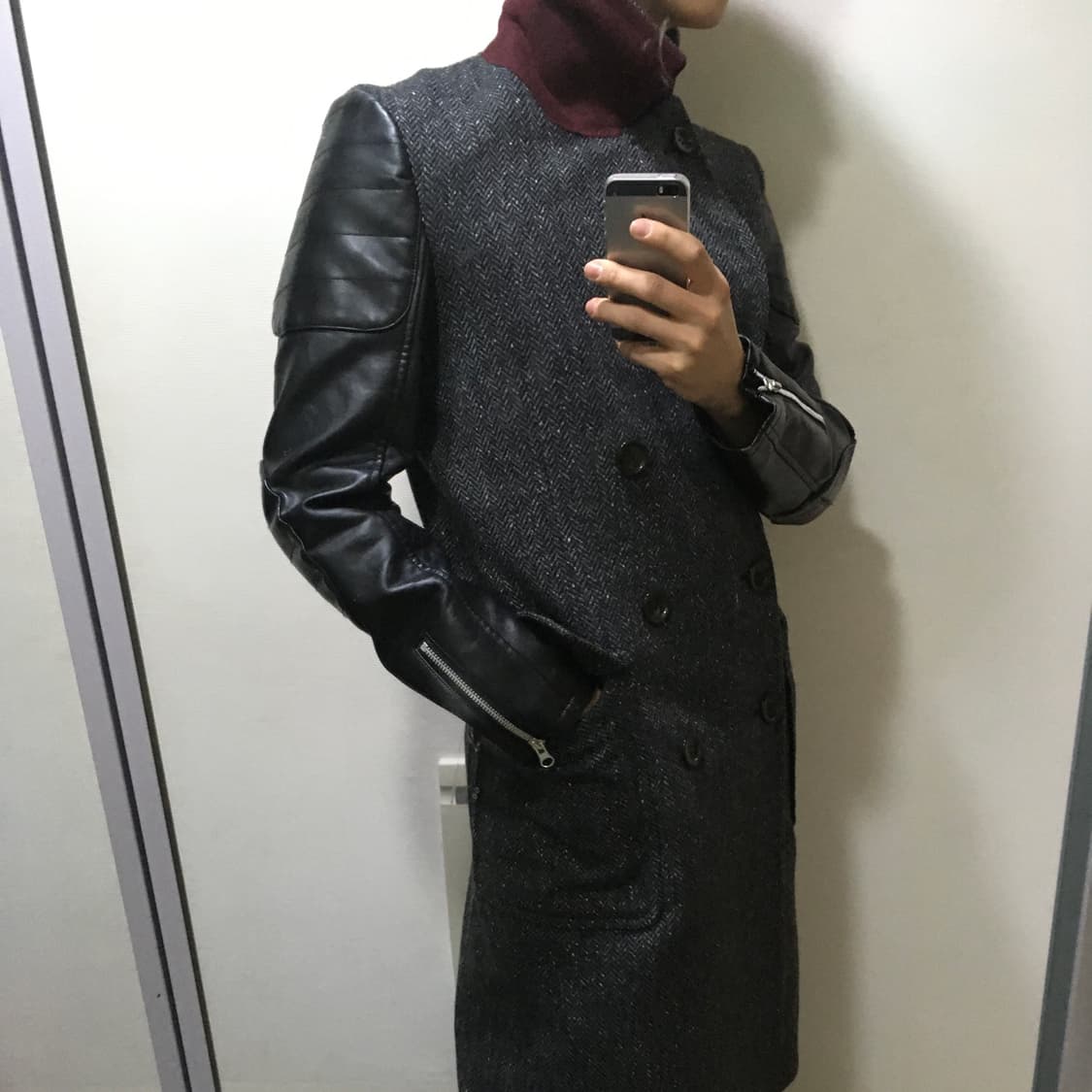 준야 와타나베 맨 17FW 바이커 레더 패치 더블 코트 상품이미지1