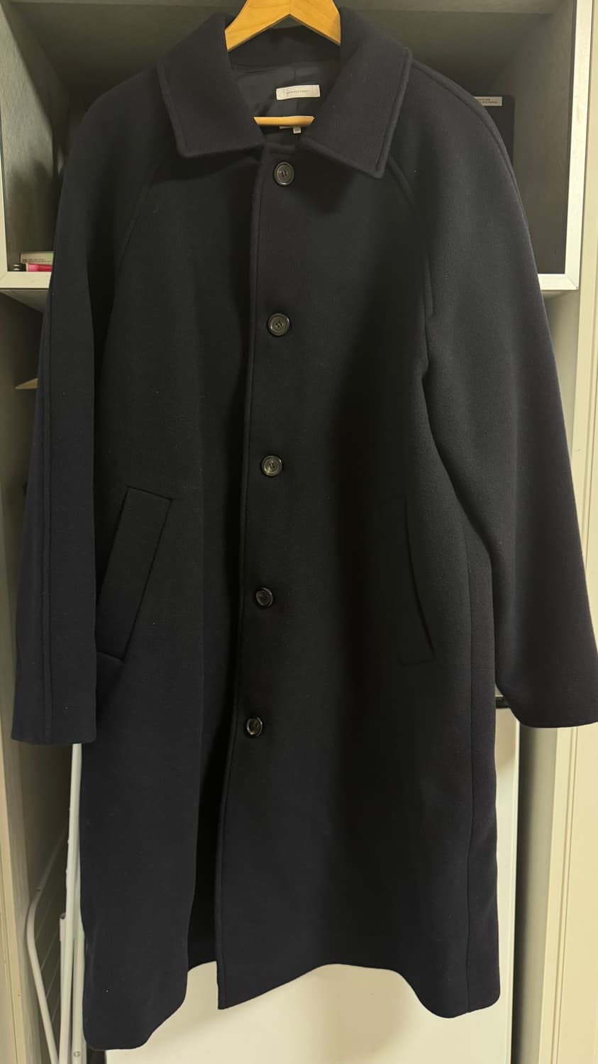 우드비 울 못사 레더 코트 네이비 2 wouldbe 상품이미지1