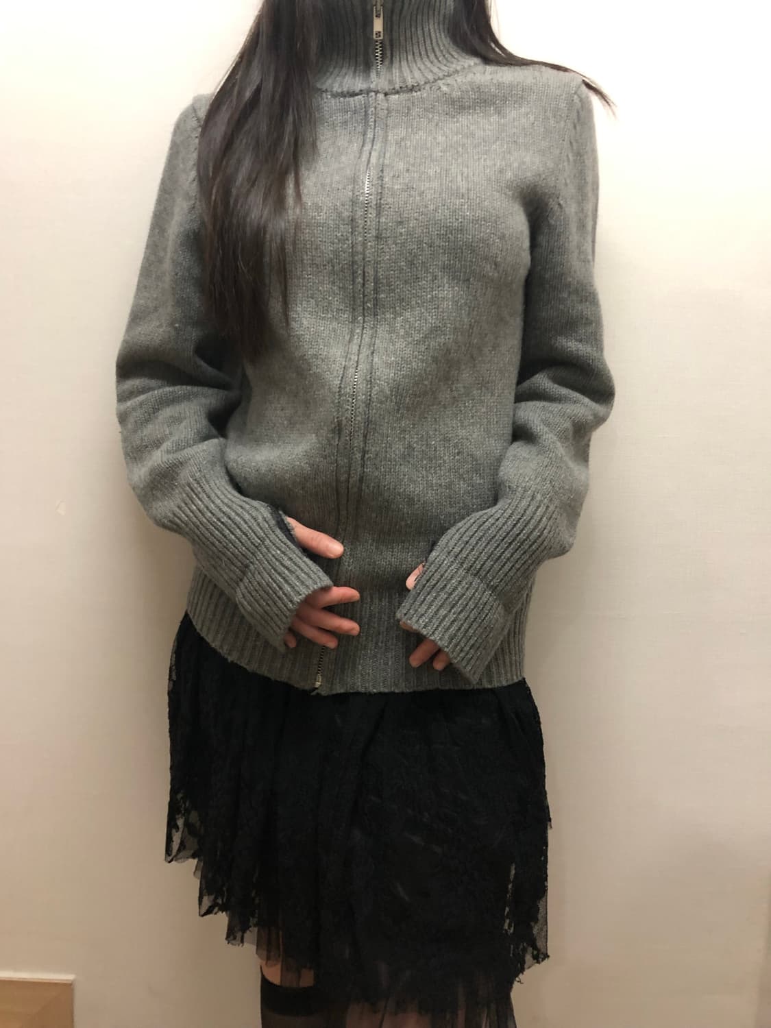 빈티지 그레이 하이넥 니트 집업 상품이미지2