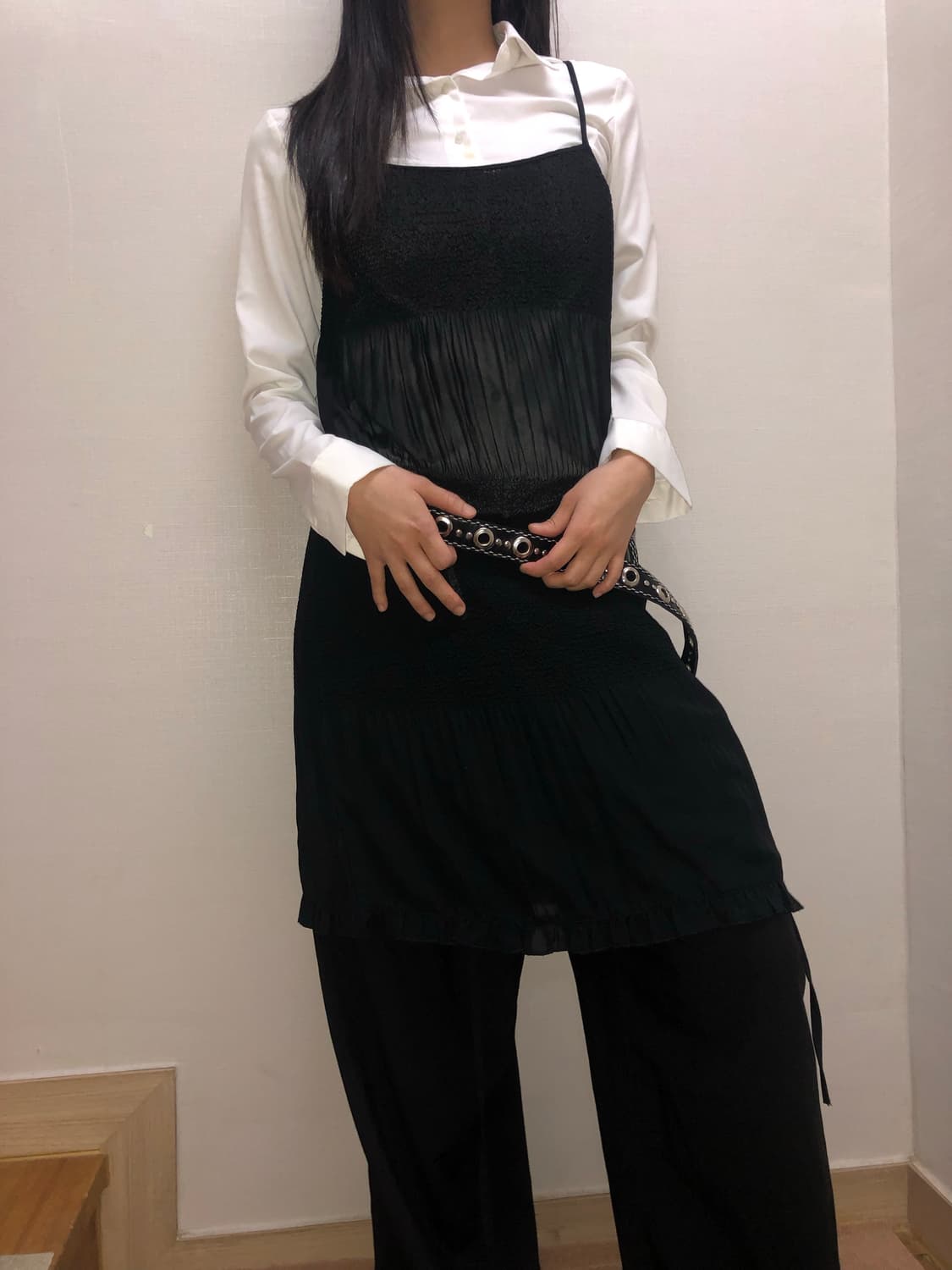 빈티지 블랙 시스루 플리츠 원피스 상품이미지7