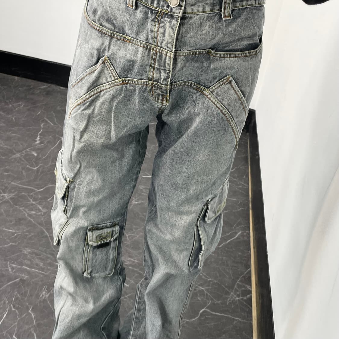 BLUESKIN 아이스 워시드 와이드 데님 카고 팬츠 상품이미지3