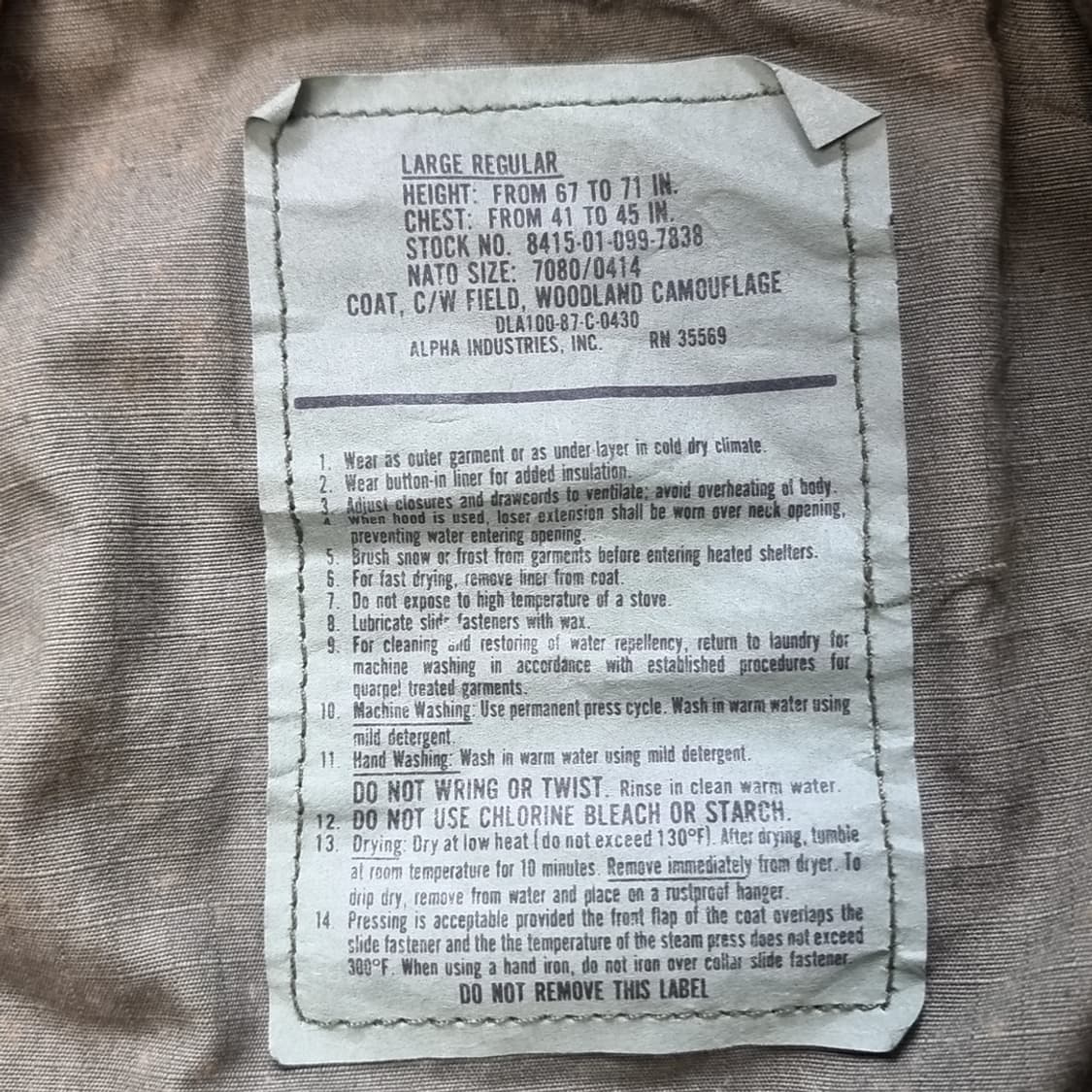 미군 알파사 오리지널 밀리터리 우드랜드 m65 자켓(LR) 상품이미지7