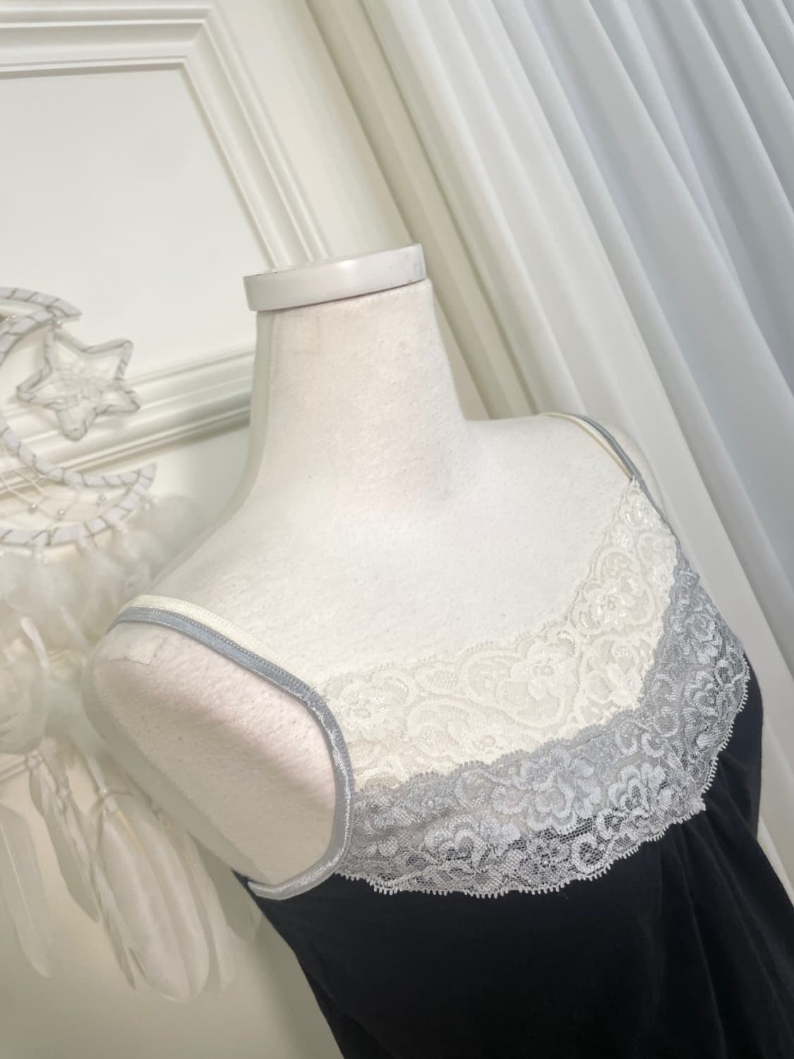 black lace trim shirring cotton sleevele 상품이미지6