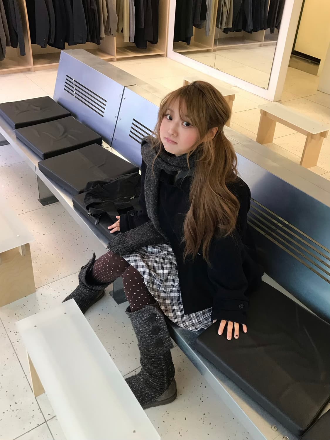 버버리 체크 원피스 네이비 니혼진 더블버튼 코트 코디세트 상품이미지2