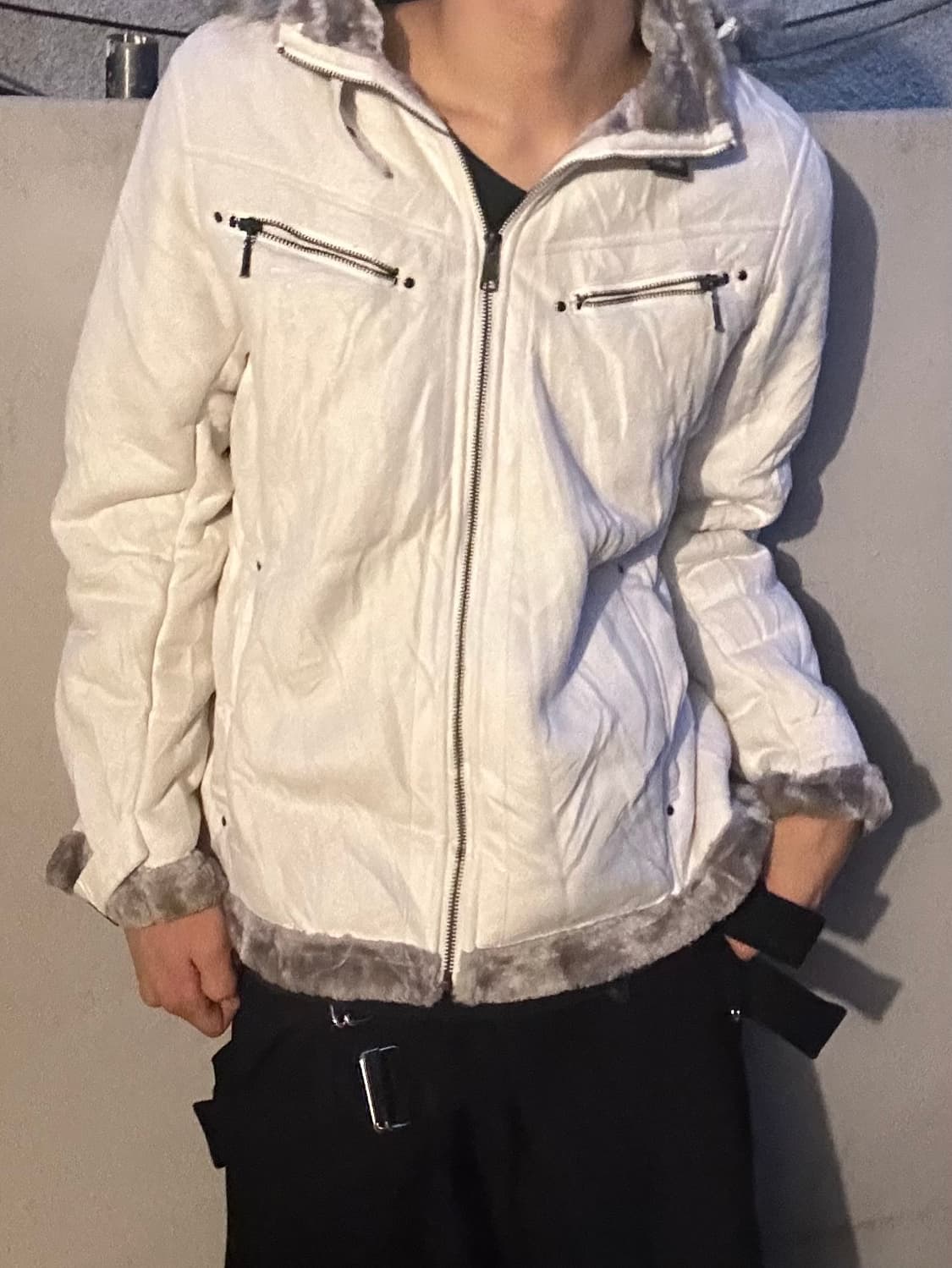 2000s JPN v-kei 화이트 퍼 무스탕 자켓 상품이미지4