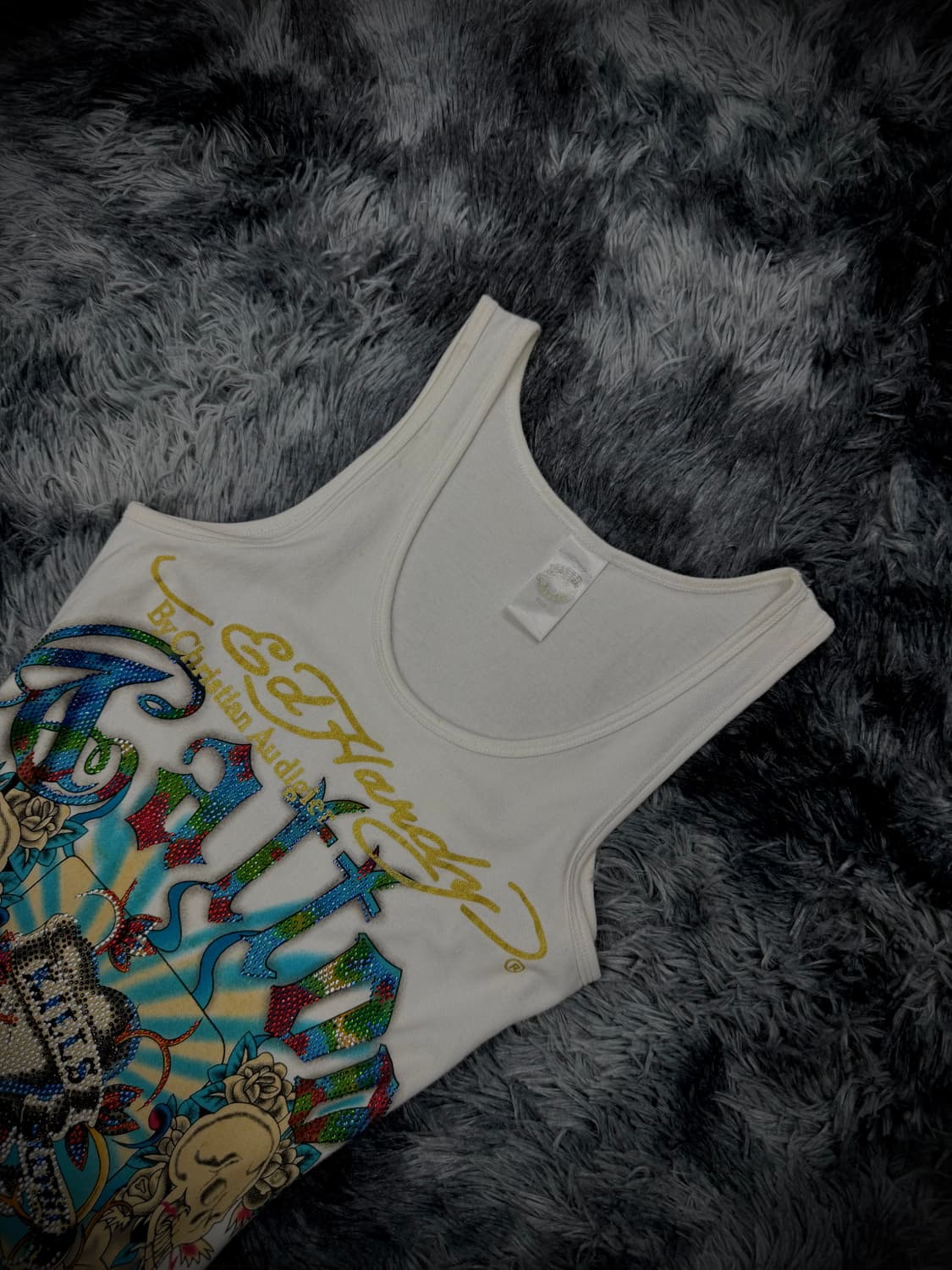 Ed Hardy 스컬 큐빅 디테일 Y2K 슬리브리스 상품이미지3