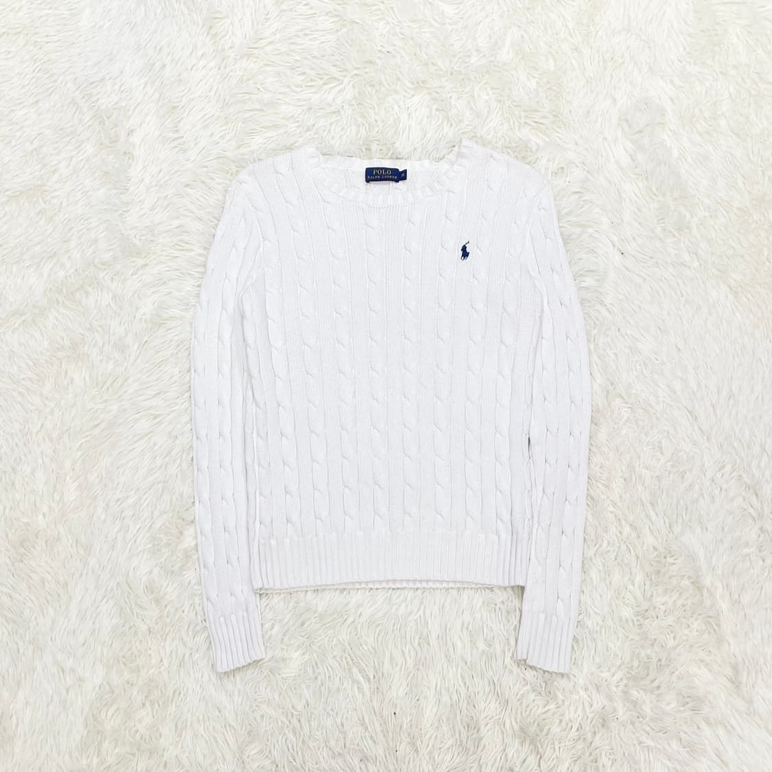 폴로 랄프로렌 포니 로고 케이블 라운드 니트 화이트 상품이미지2