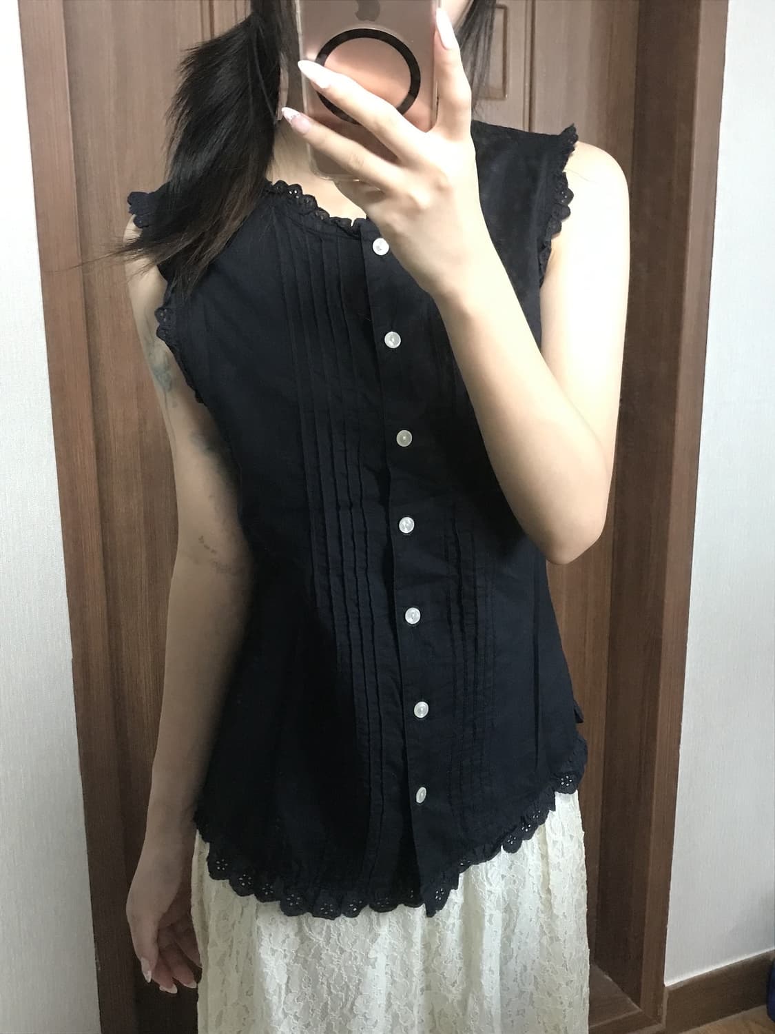 JP vintage black pintuck sleeveless 상품이미지2