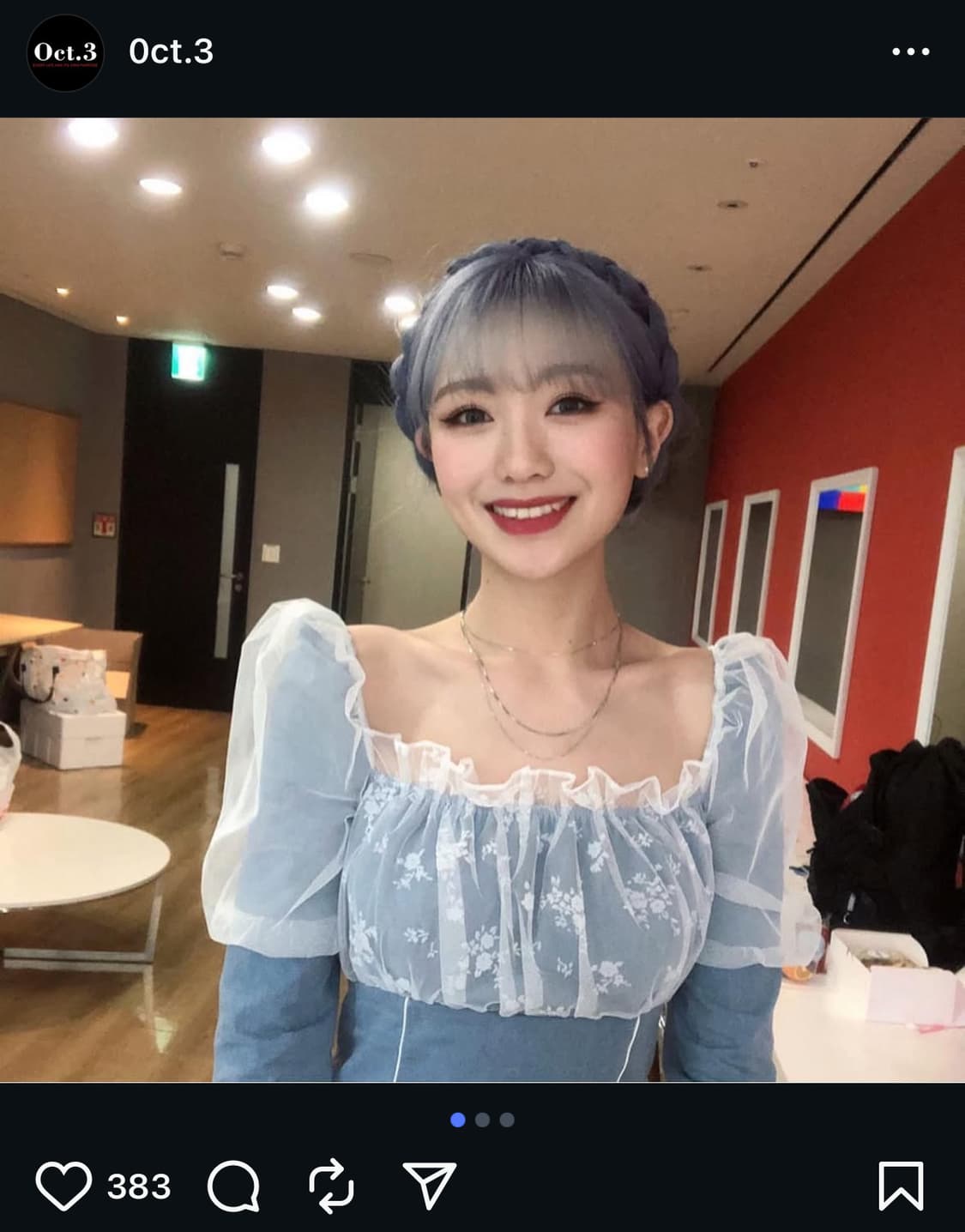 Oct.3 옥토버써드 Mesh Shirred Puff Sleeve Dre 상품이미지1