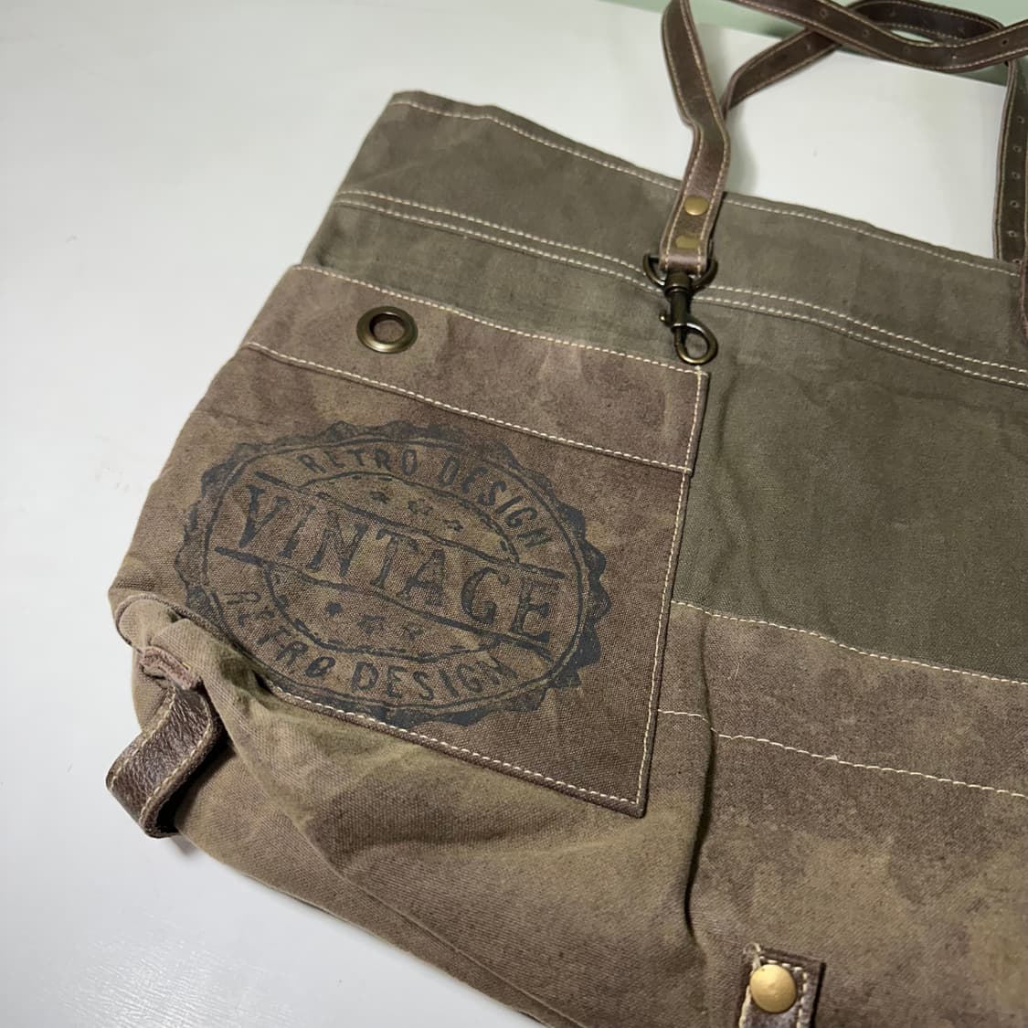 OS MYRA 카키 캔버스코튼 빈티지 도트백 상품이미지1