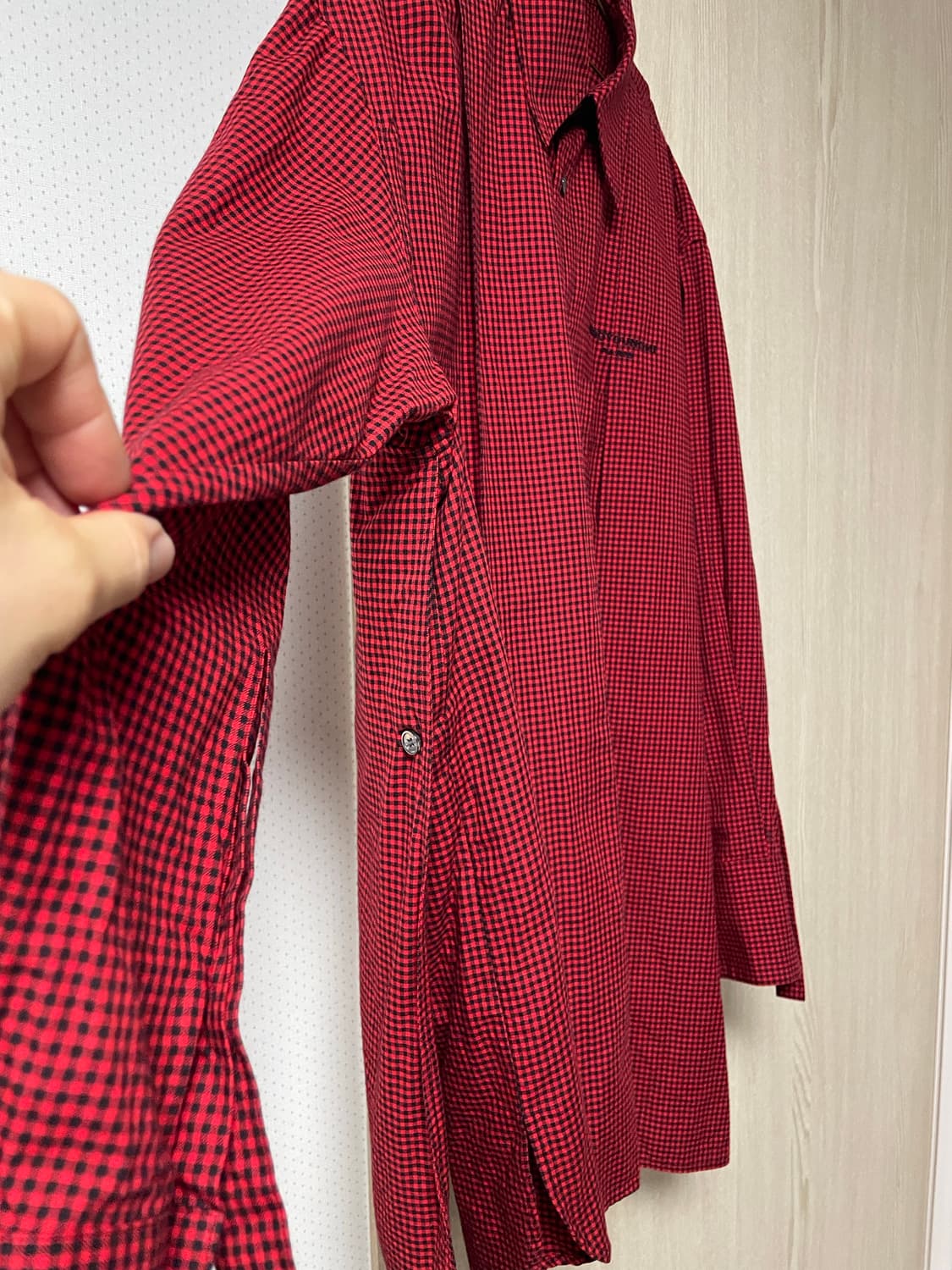 48사이즈, 우영미 레드 깅엄 레이어드 체크셔츠 상품이미지4