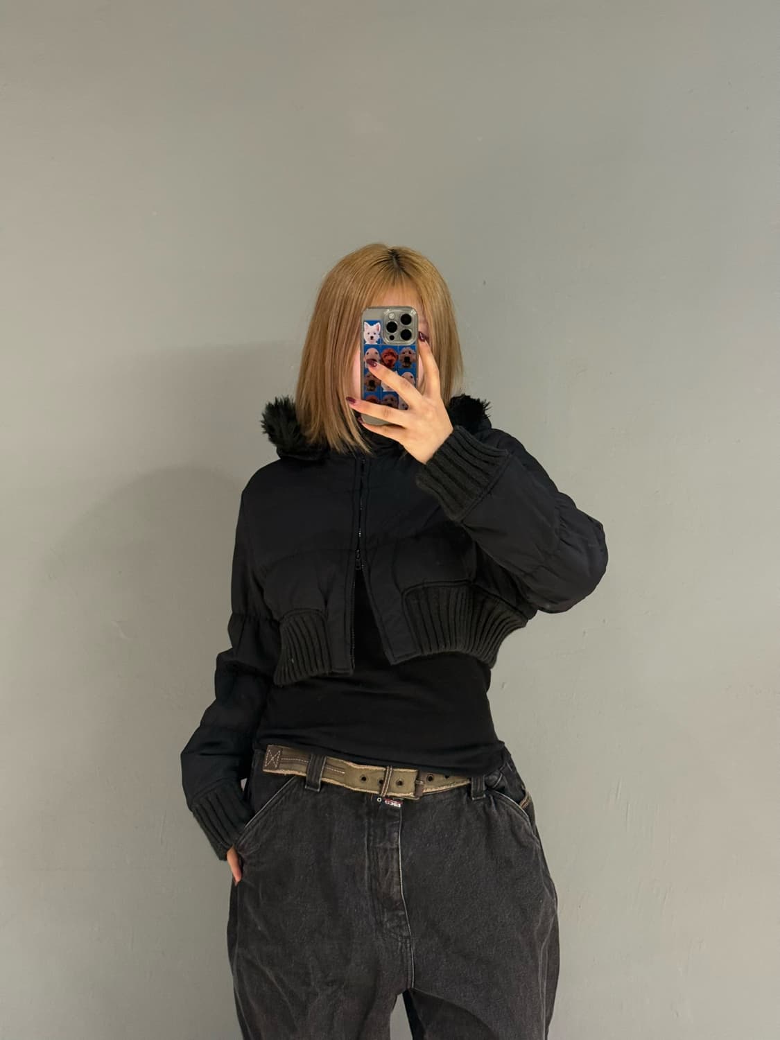 Sky bomber fur trimming crop jumper 상품이미지2