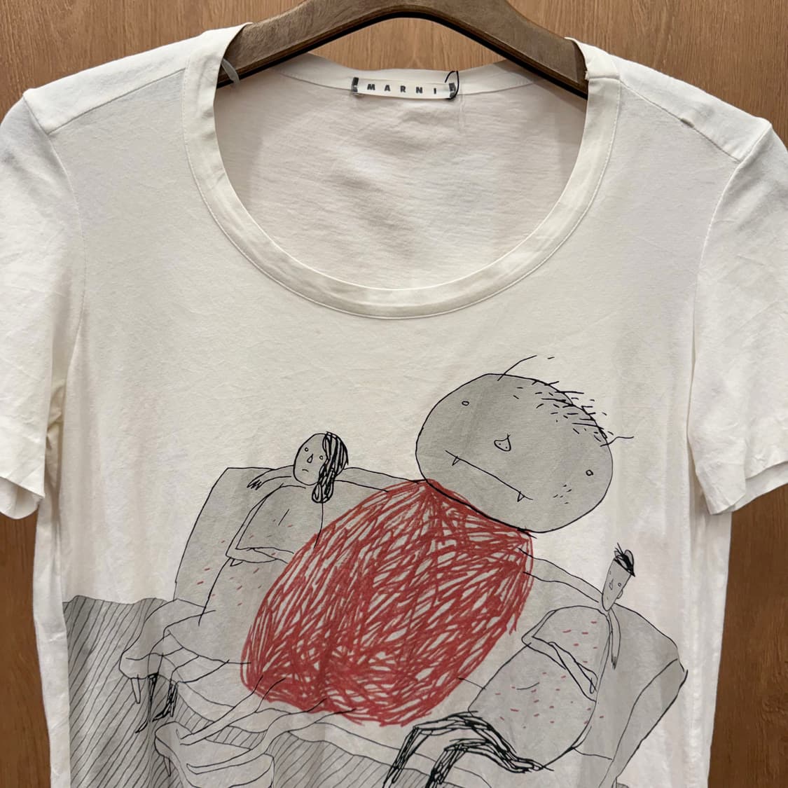마르니 U넥 반팔 티셔츠 아트워크 그래픽 프린트 디테일 화이트 상품이미지4