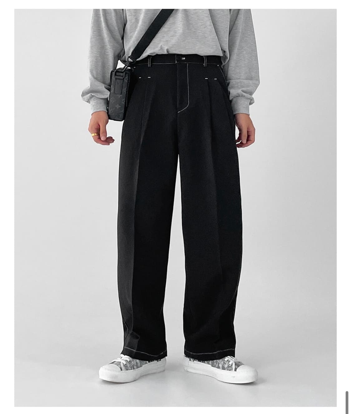 투턱 와이드 스티치 슬랙스 블랙(m) 상품이미지3