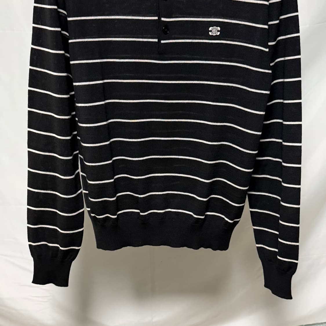 [S+급/M] 셀린느 트리오페 스트라이프 긴팔 카라티 블랙 상품이미지3