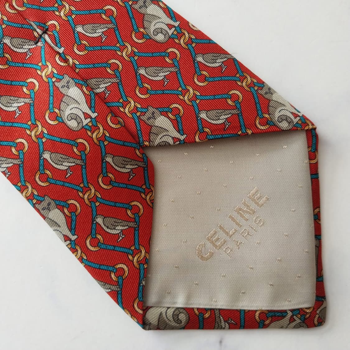 셀린느 실크 다홍 동물 패턴 넥타이 9.5cm A+등급 K1867
 상품이미지10