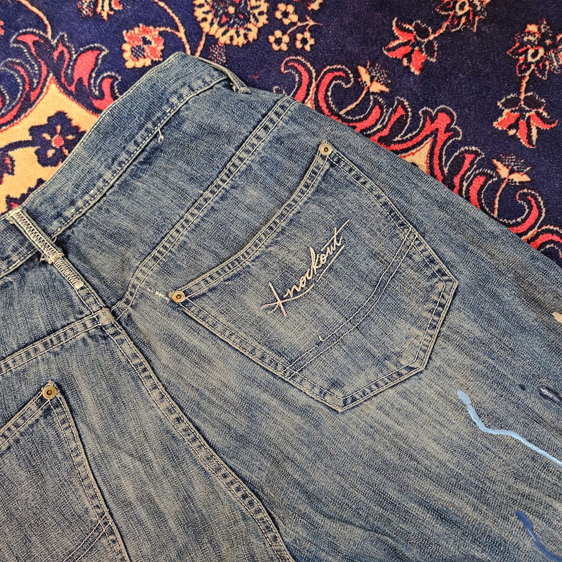 넉아웃(Knockout) 90's 페인딩 포켓 자수 레귤러 데님 팬츠 상품이미지6