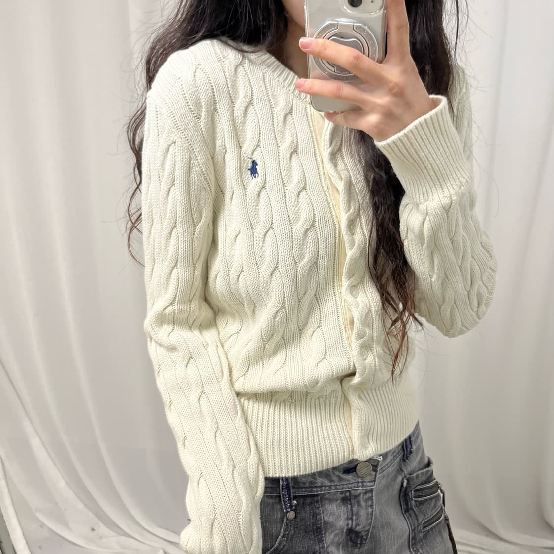 Polo white knit cardigan 상품이미지3