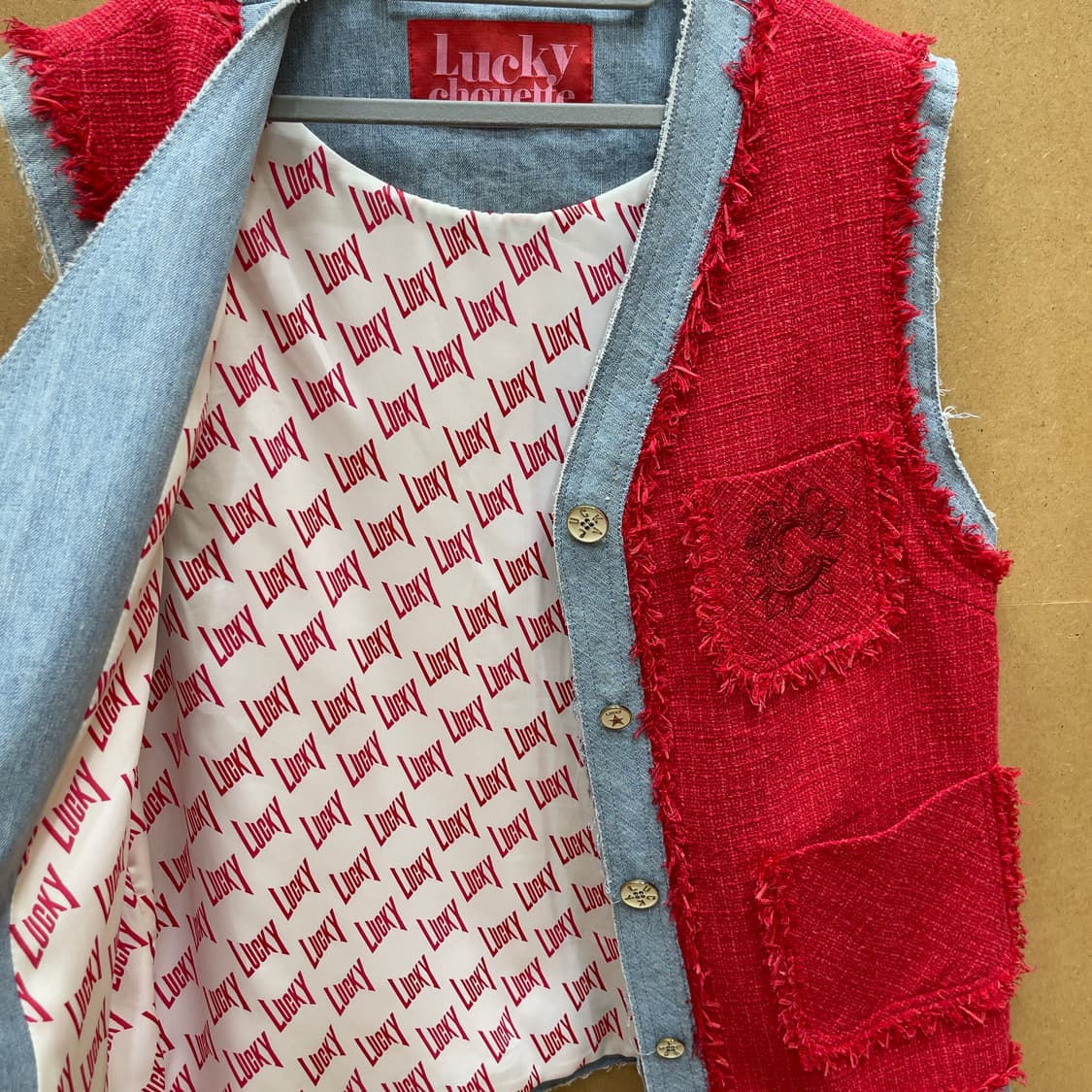 럭키슈에뜨 트위드 데님 배색 베스트 상품이미지7