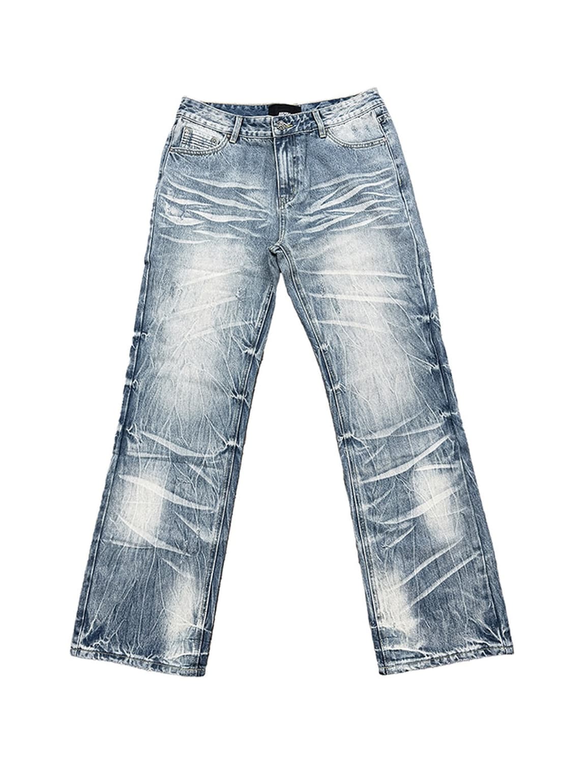3D Pleated Distressed Straight Jeans 상품이미지1