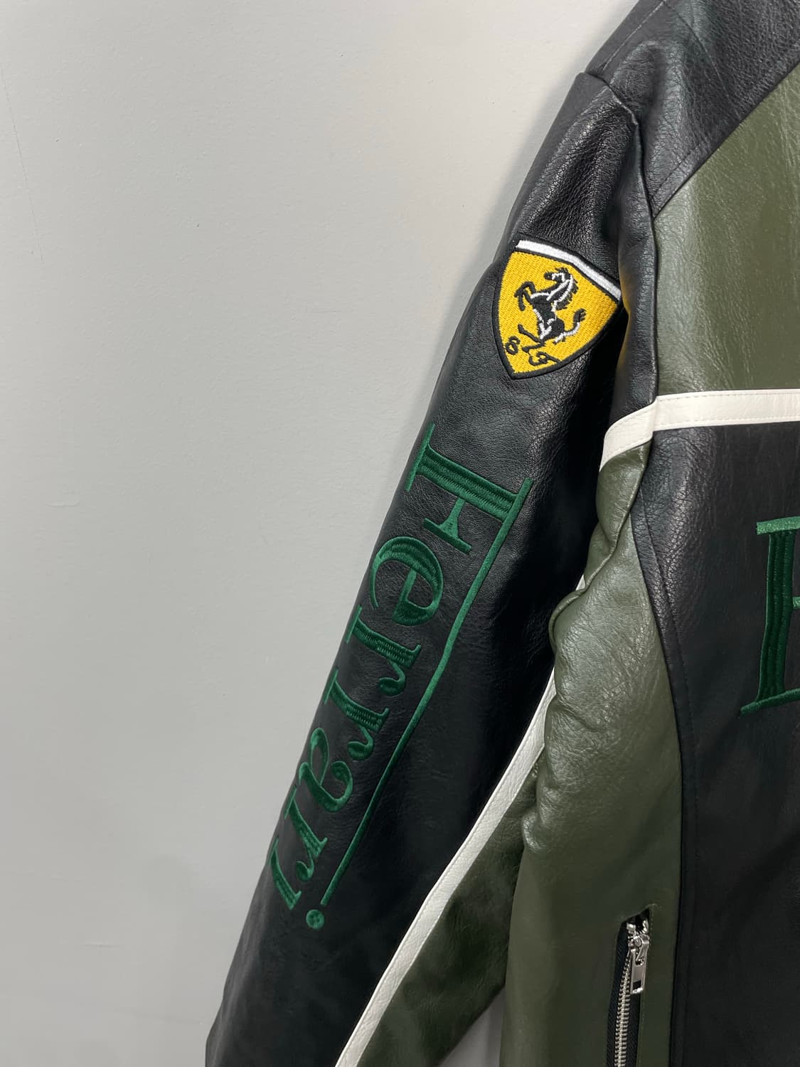 페라리 말보로 패치워크 그린 레더 레이싱 자켓 H1843 상품이미지5