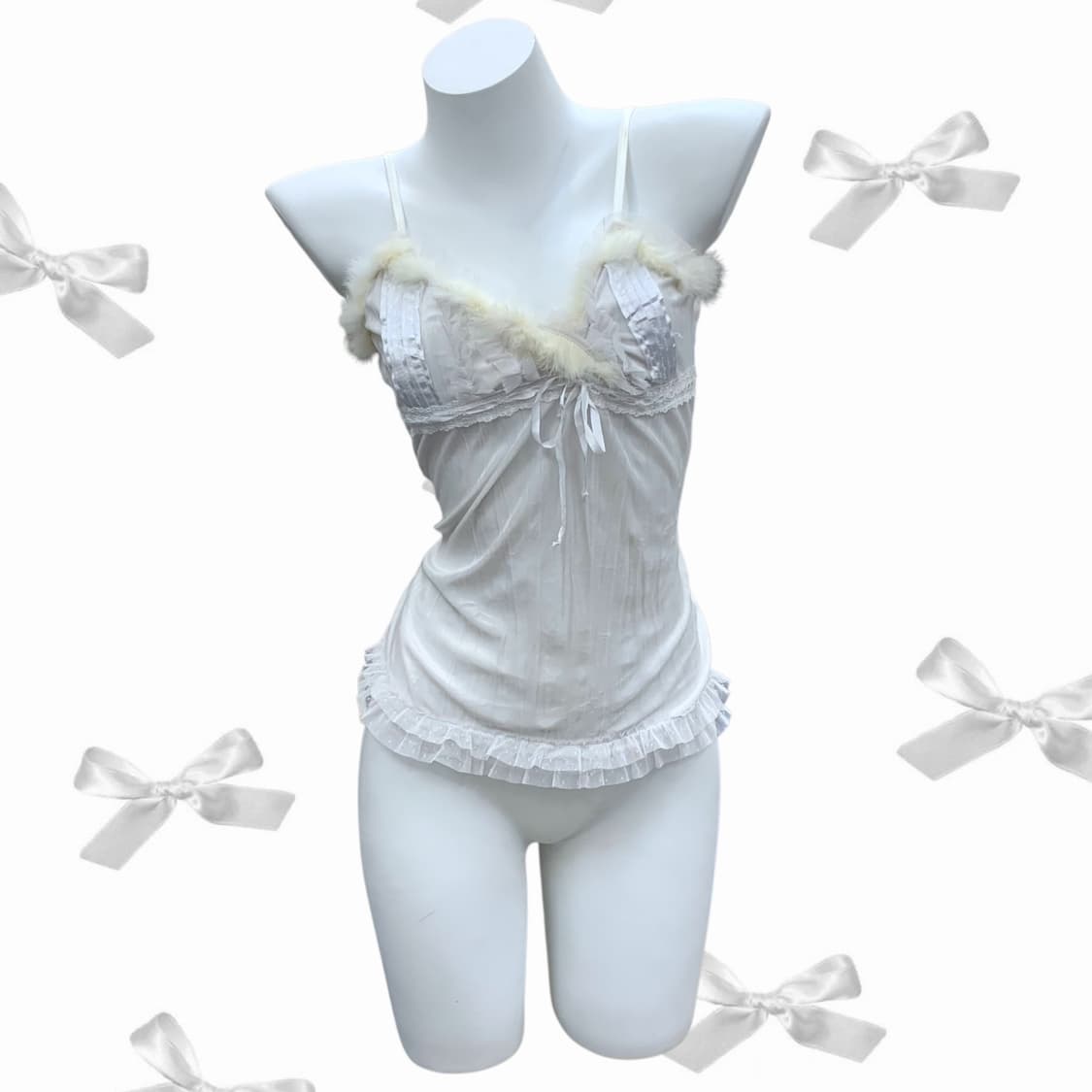white real fur slip top  상품이미지1