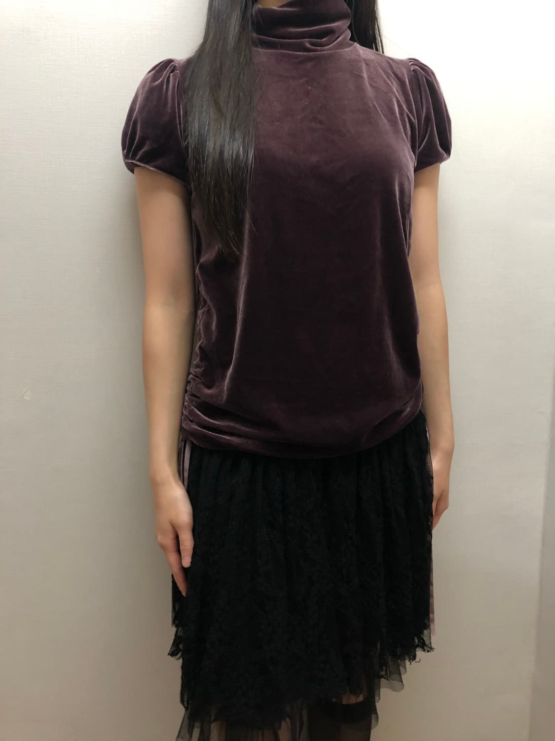 빈티지 바이올렛 셔링 벨벳 탑 상품이미지6
