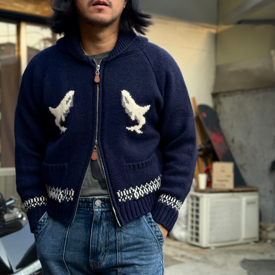 빈티지 고래 패턴 코위찬 스웨터 F 상품이미지6