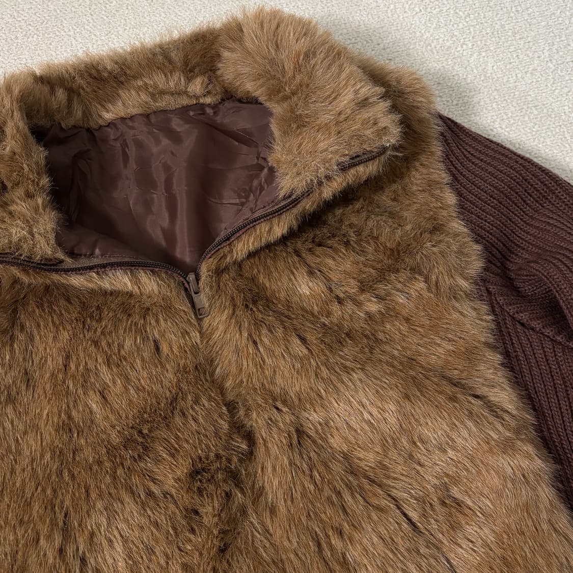 일본빈티지 Trcot Reine y2k 브라운 퍼 니트집업 상품이미지3