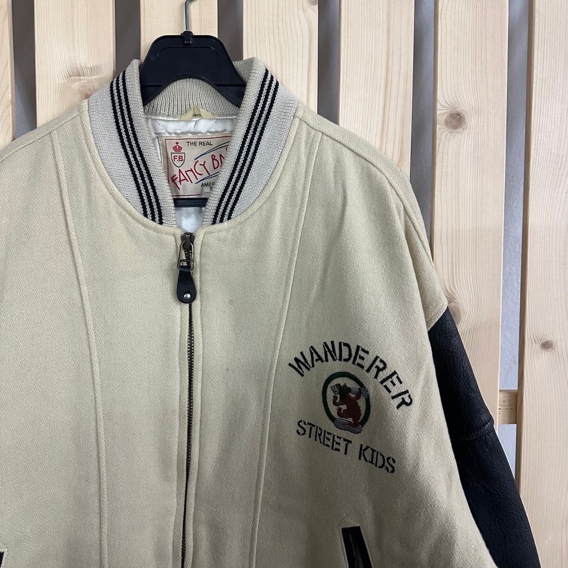 (L) 빈티지 레더 베이지 울 바시티 자켓 상품이미지5